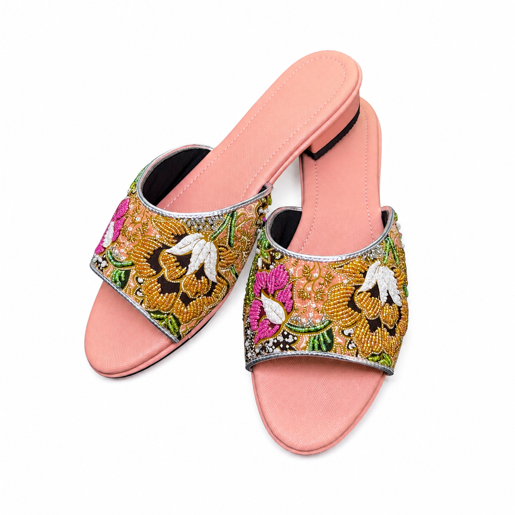 (FPE-FLOY) Peach Flats - Yellow Beaded Flower