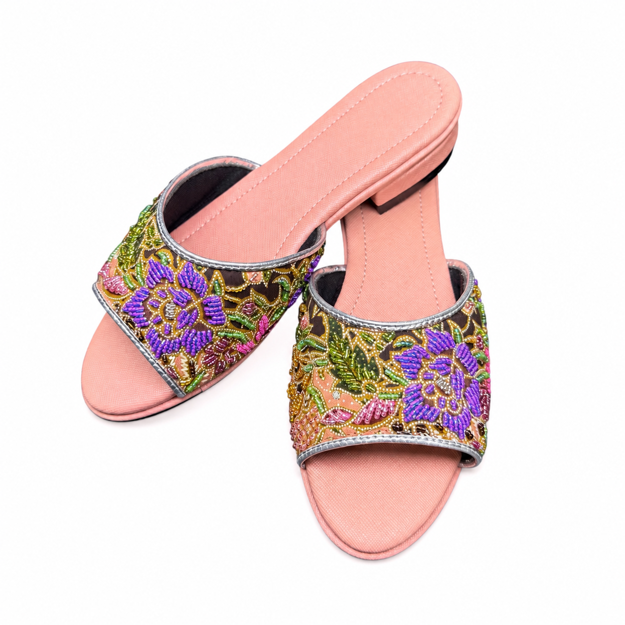 (FPE-FLOPU) Peach Flats - Purple Beaded Flower