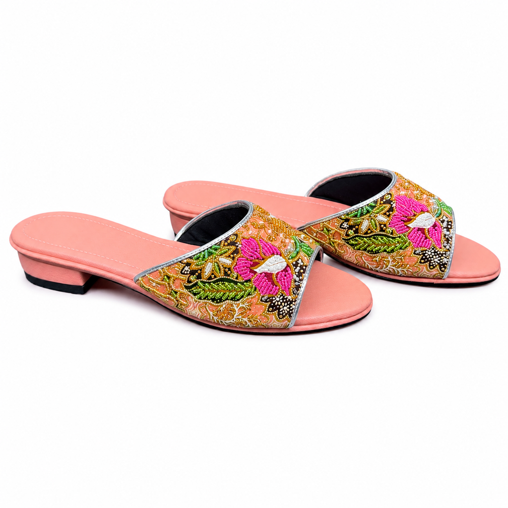 (FPE-FLOY) Peach Flats - Yellow Beaded Flower