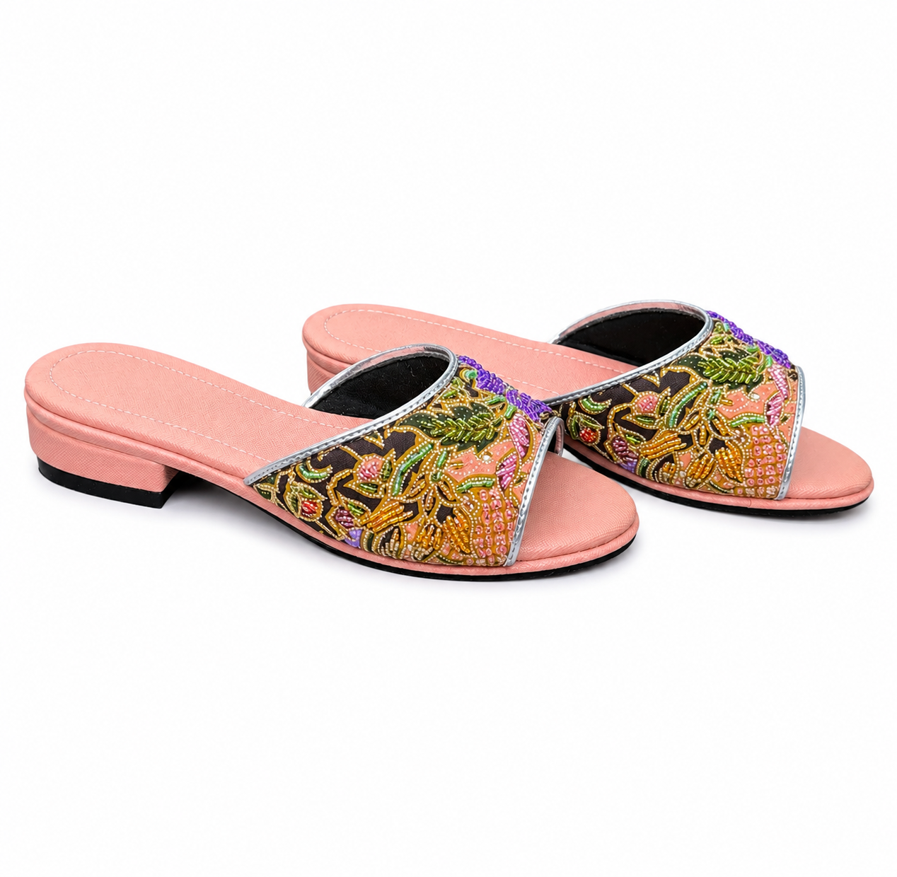 (FPE-FLOPU) Peach Flats - Purple Beaded Flower