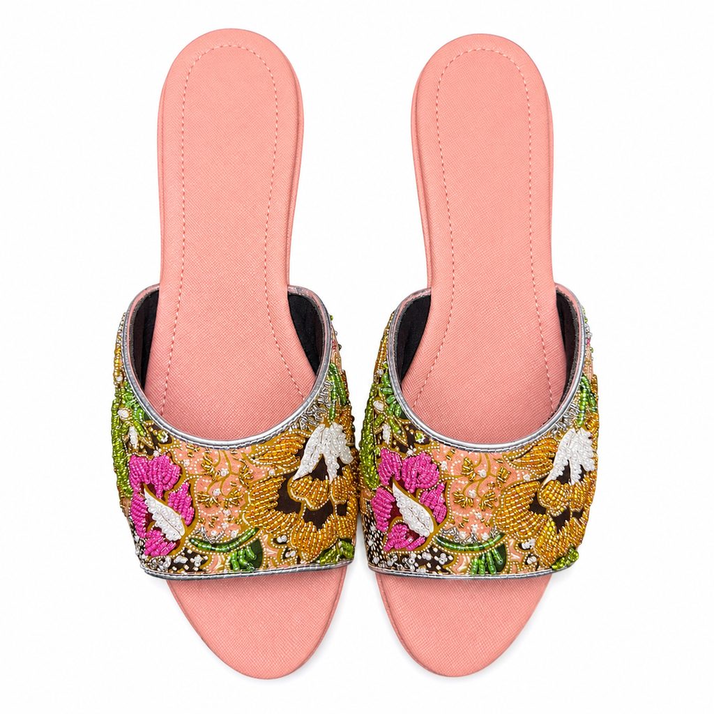 (FPE-FLOY) Peach Flats - Yellow Beaded Flower