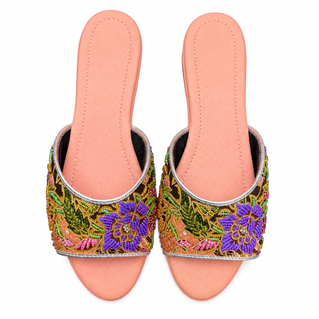 (FPE-FLOPU) Peach Flats - Purple Beaded Flower