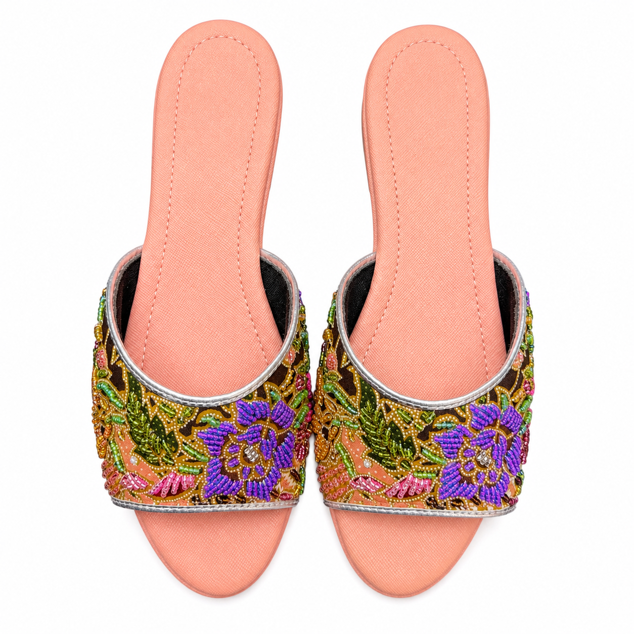 (FPE-FLOPU) Peach Flats - Purple Beaded Flower