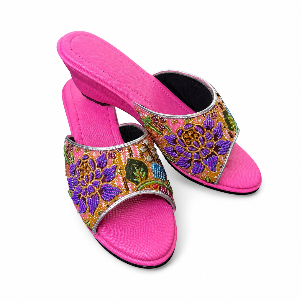 (WPI-FLOPU) Pink Wedges - Purple Beaded Flower