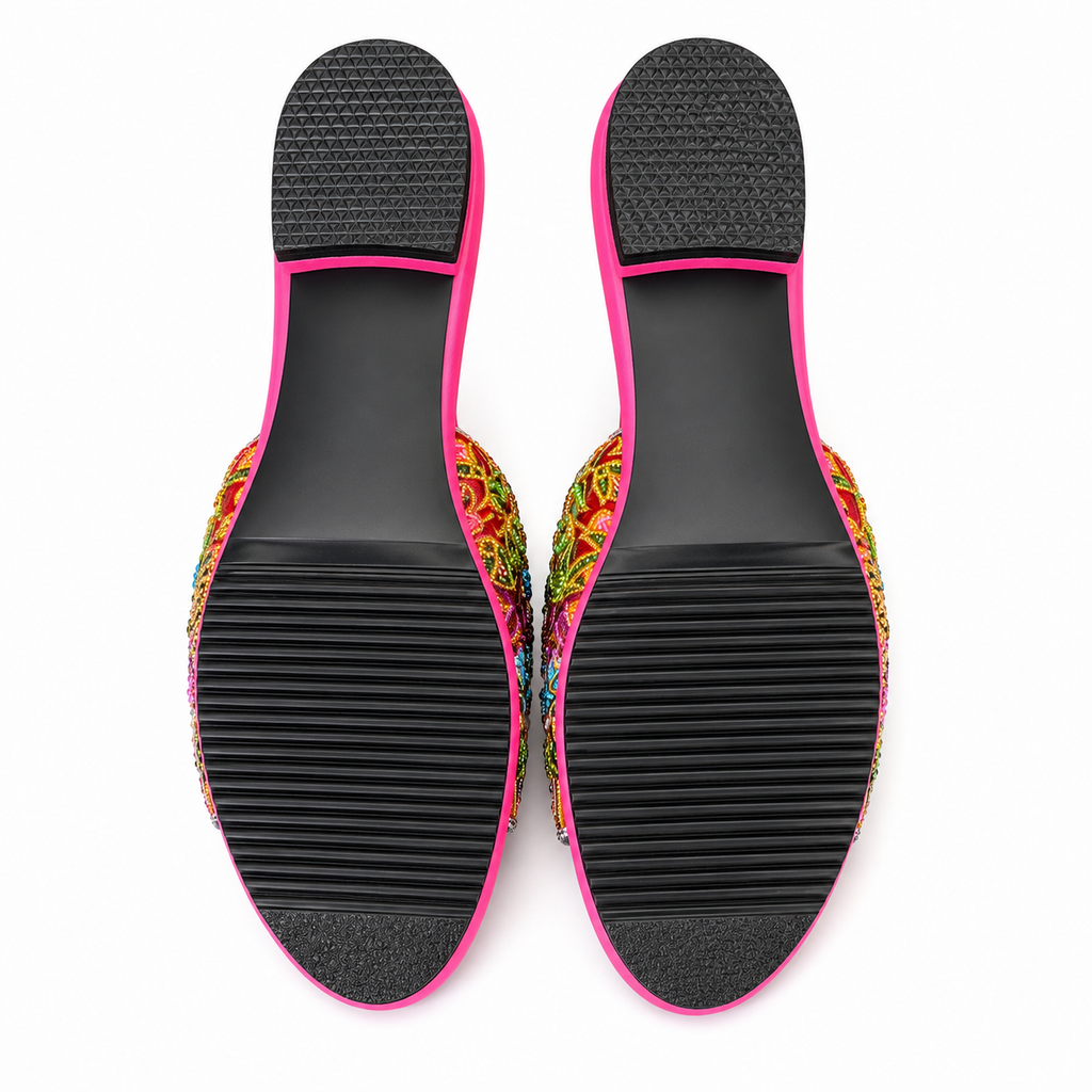 (FPI-FLOPUT) Pink Flats - Purple Turquoise Beaded Flower