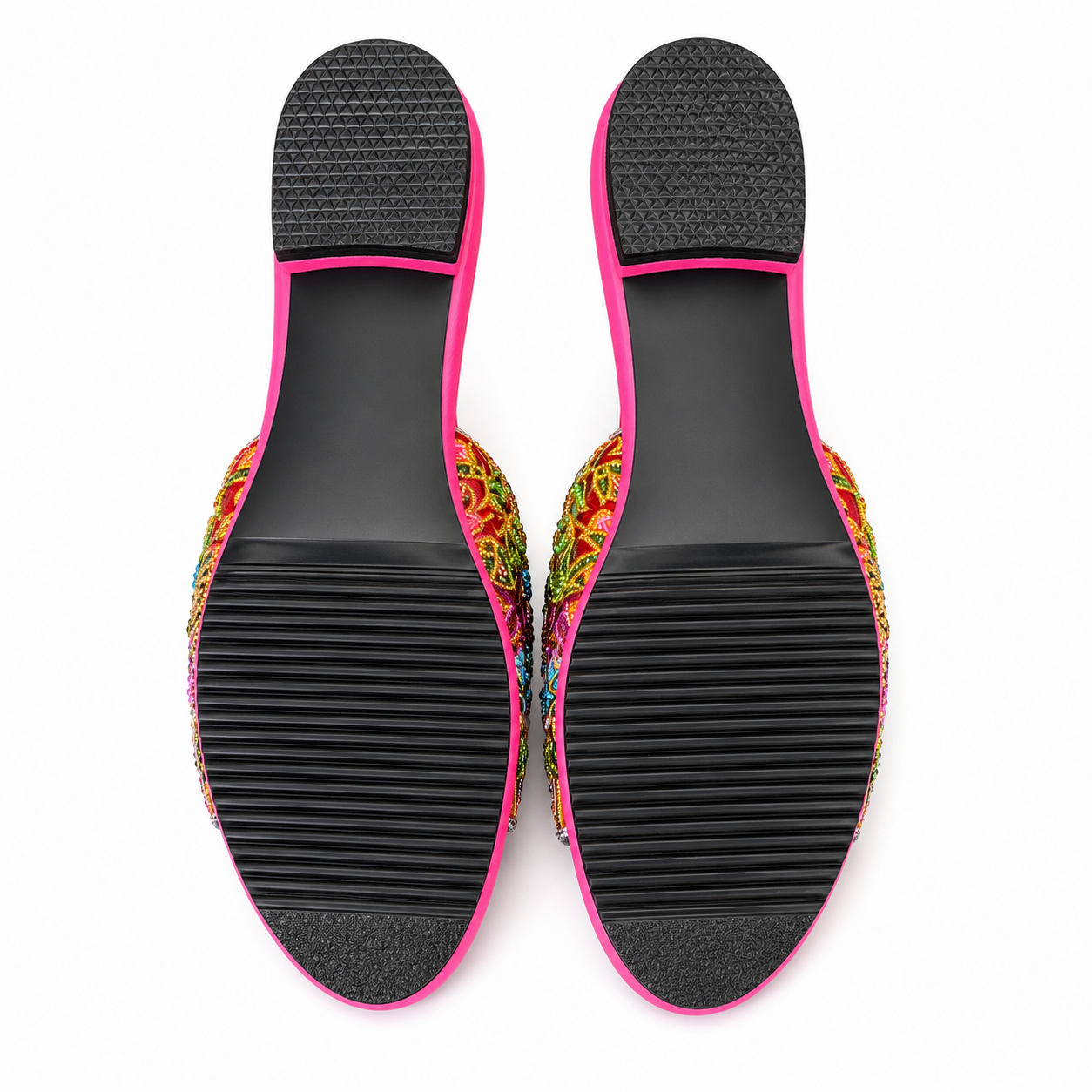 (FPI-FLOPUT) Pink Flats - Purple Turquoise Beaded Flower