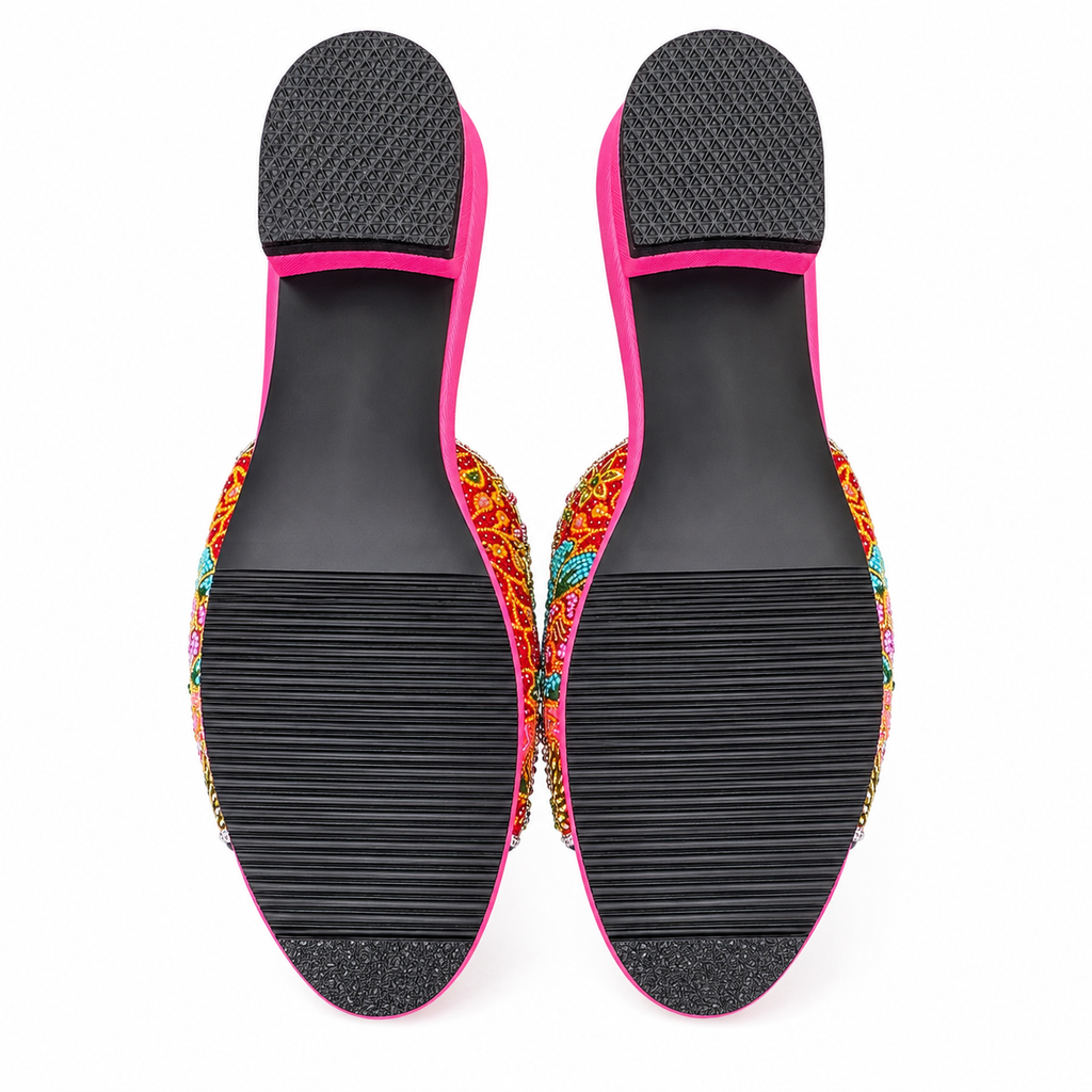 (FPI-FLOPU) Pink Flats - Purple Beaded Flower