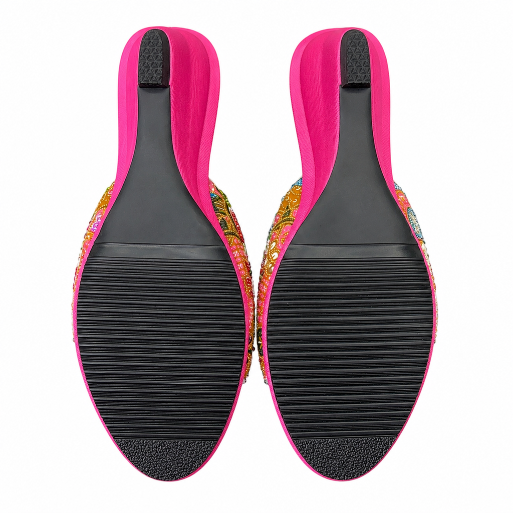 (WPI-FLOT) Pink Wedges - Turquoise Beaded Flower