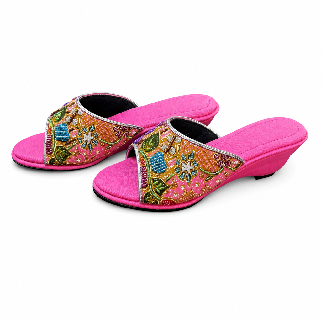 (WPI-FLOPU) Pink Wedges - Purple Beaded Flower