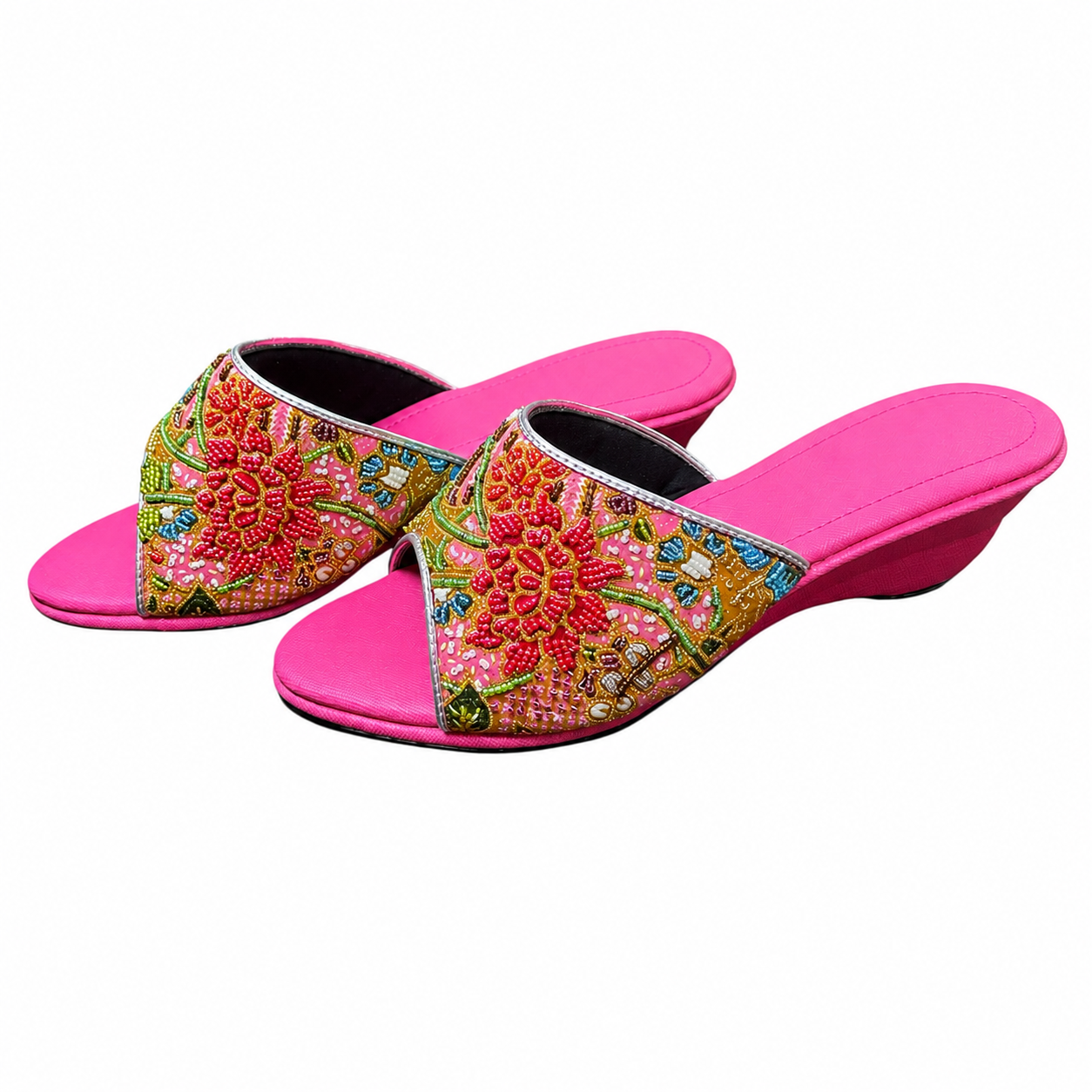 (WPI-FLOT) Pink Wedges - Turquoise Beaded Flower