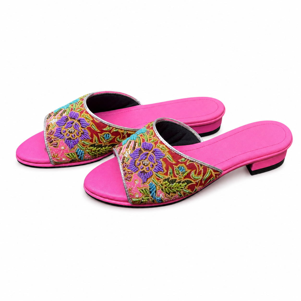 (FPI-FLOPUT) Pink Flats - Purple Turquoise Beaded Flower