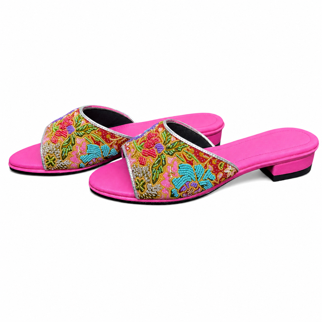 (FPI-FLOPU) Pink Flats - Purple Beaded Flower