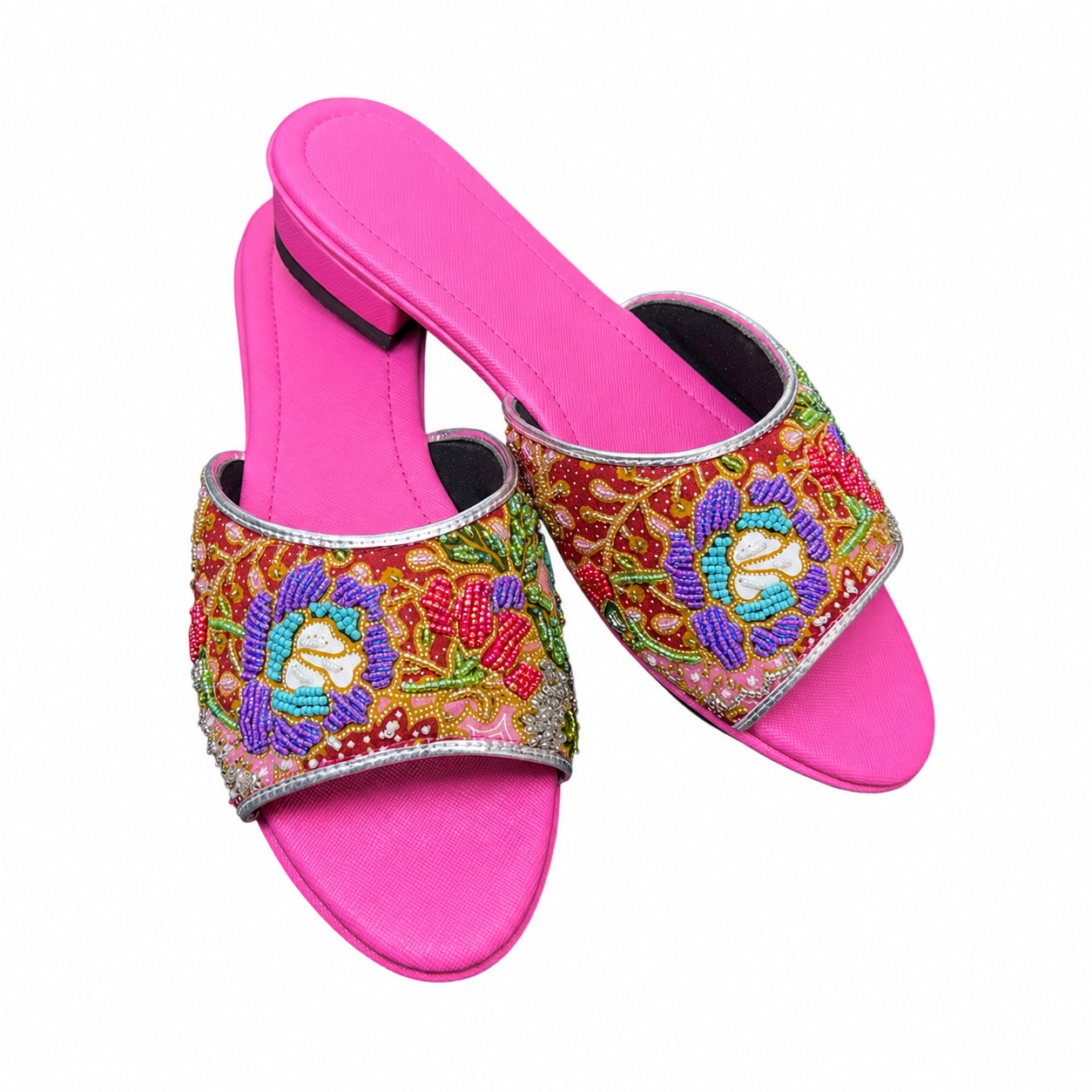 (FPI-FLOPU) Pink Flats - Purple Beaded Flower