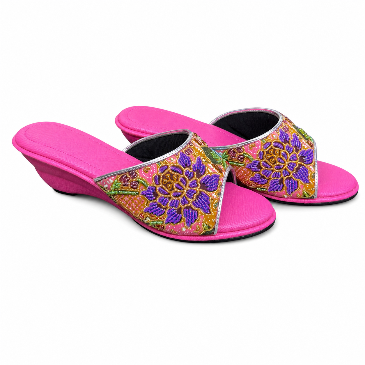 (WPI-FLOPU) Pink Wedges - Purple Beaded Flower