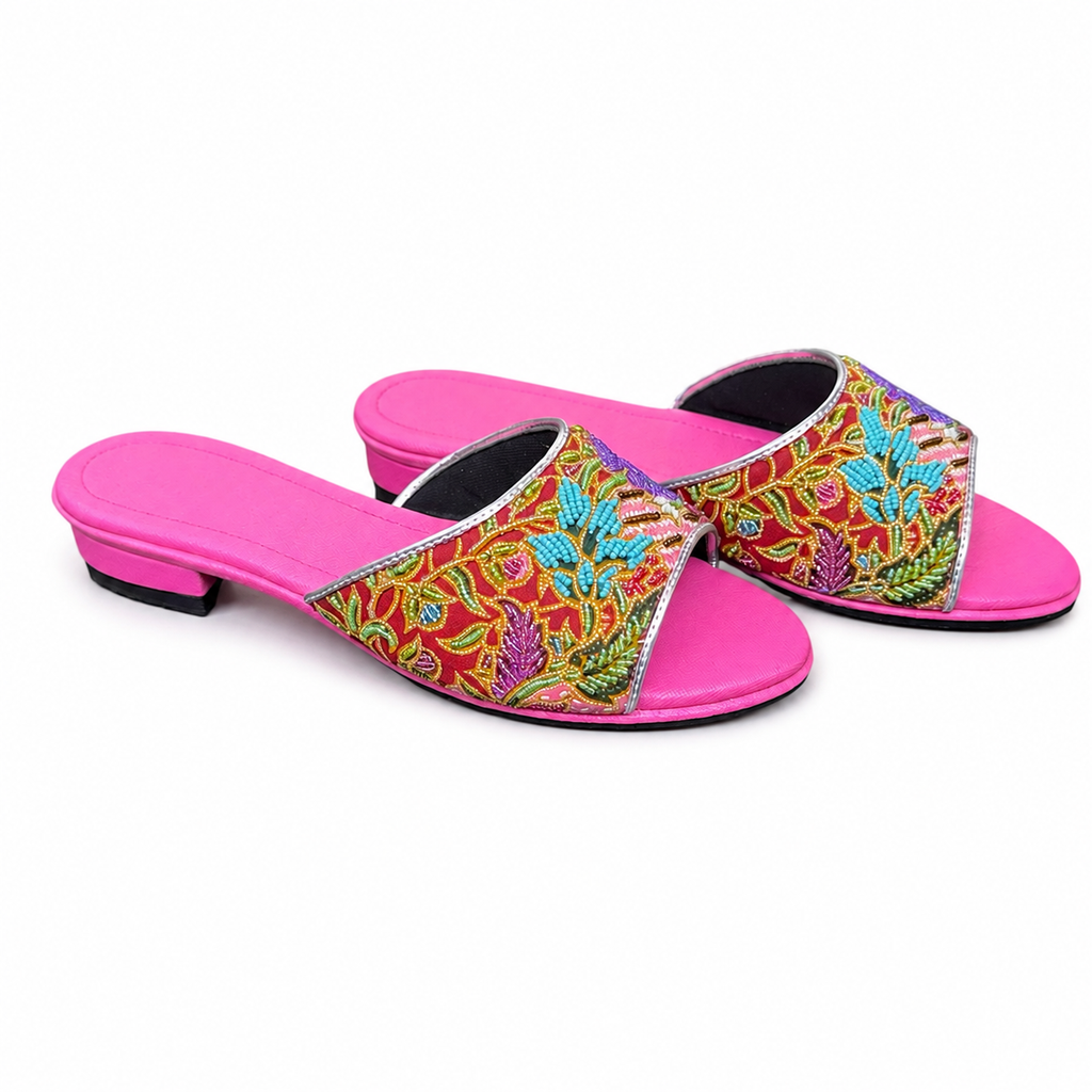 (FPI-FLOPUT) Pink Flats - Purple Turquoise Beaded Flower