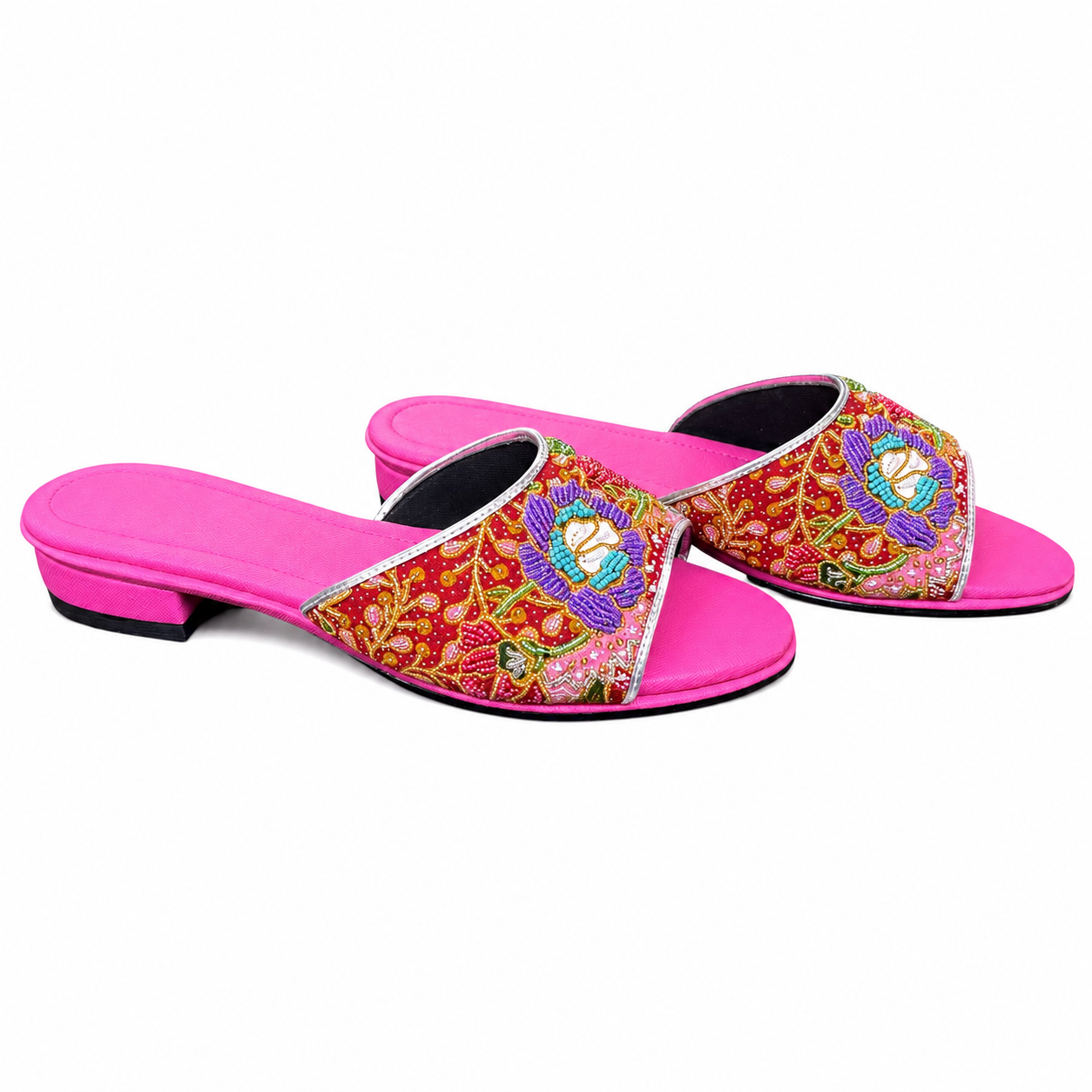 (FPI-FLOPU) Pink Flats - Purple Beaded Flower