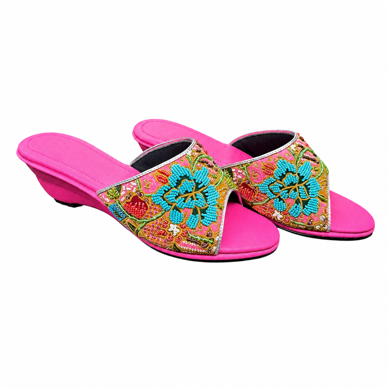 (WPI-FLOT) Pink Wedges - Turquoise Beaded Flower