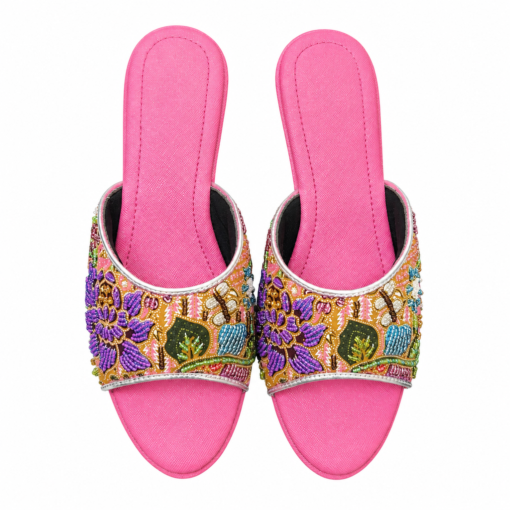 (WPI-FLOPU) Pink Wedges - Purple Beaded Flower