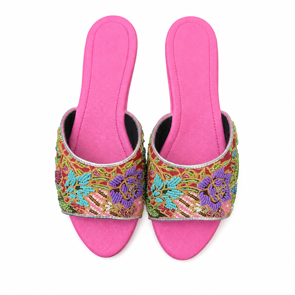 (FPI-FLOPUT) Pink Flats - Purple Turquoise Beaded Flower