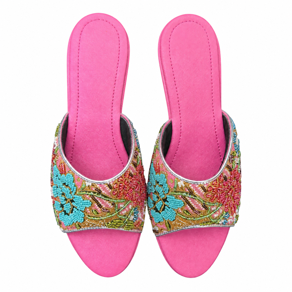 (WPI-FLOT) Pink Wedges - Turquoise Beaded Flower