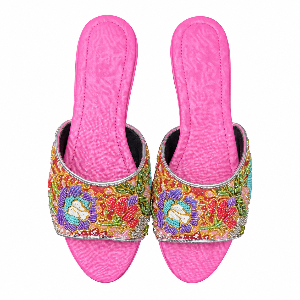 (FPI-FLOPU) Pink Flats - Purple Beaded Flower