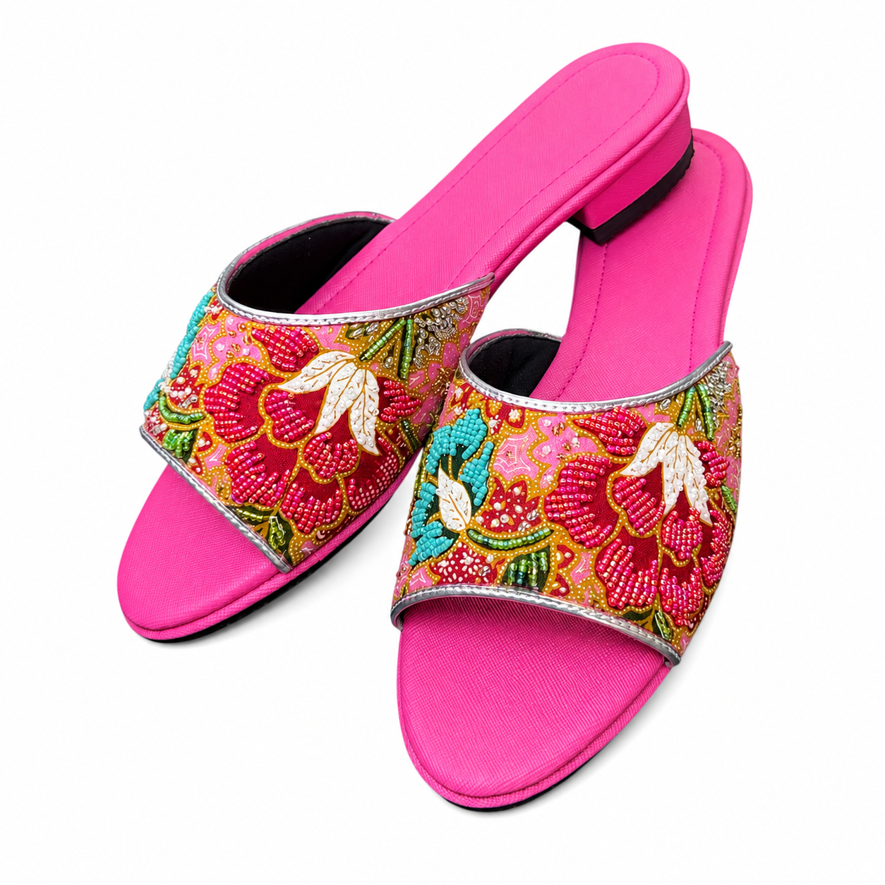 (FPI-FLOR) Pink Flats - Red Beaded Flower
