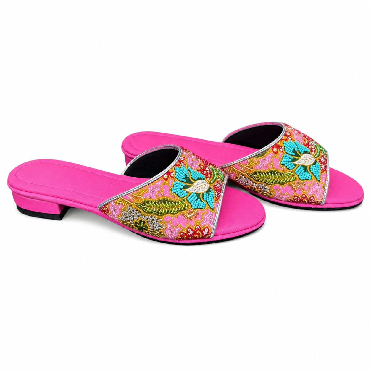 (FPI-FLOR) Pink Flats - Red Beaded Flower