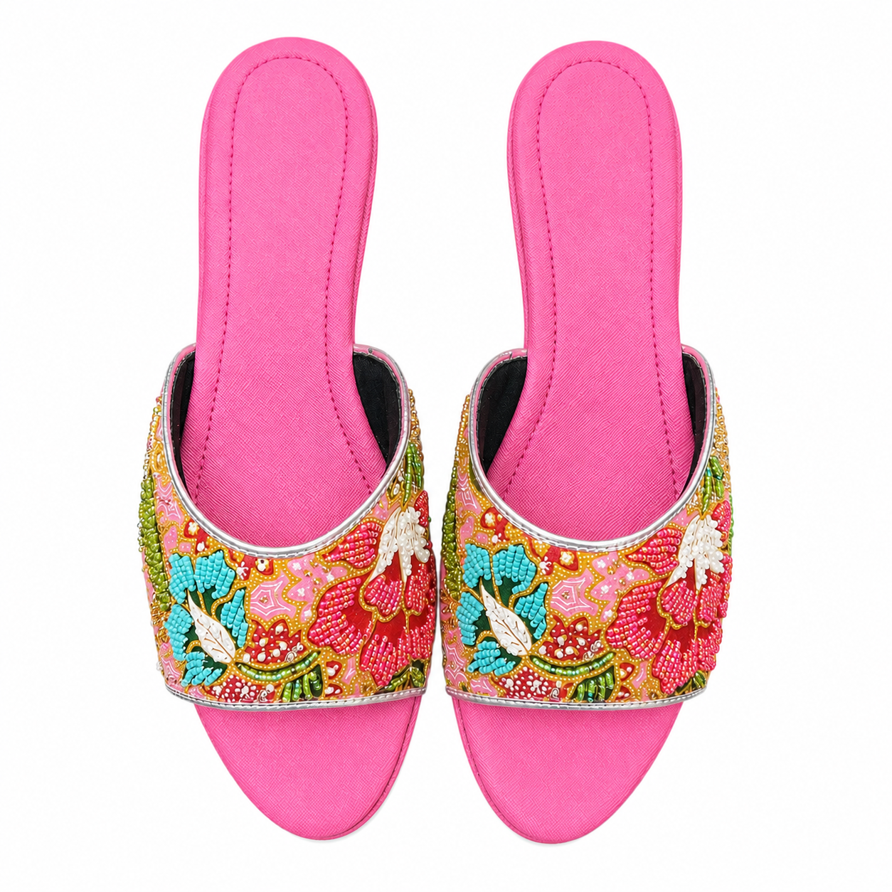 (FPI-FLOR) Pink Flats - Red Beaded Flower