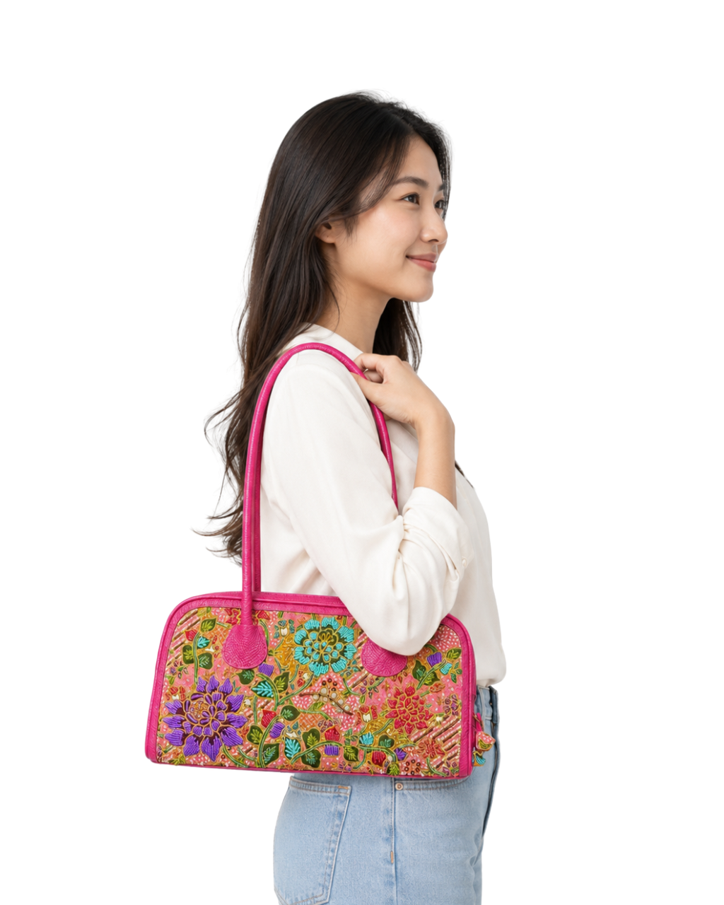 Pink Leather Boston Bag