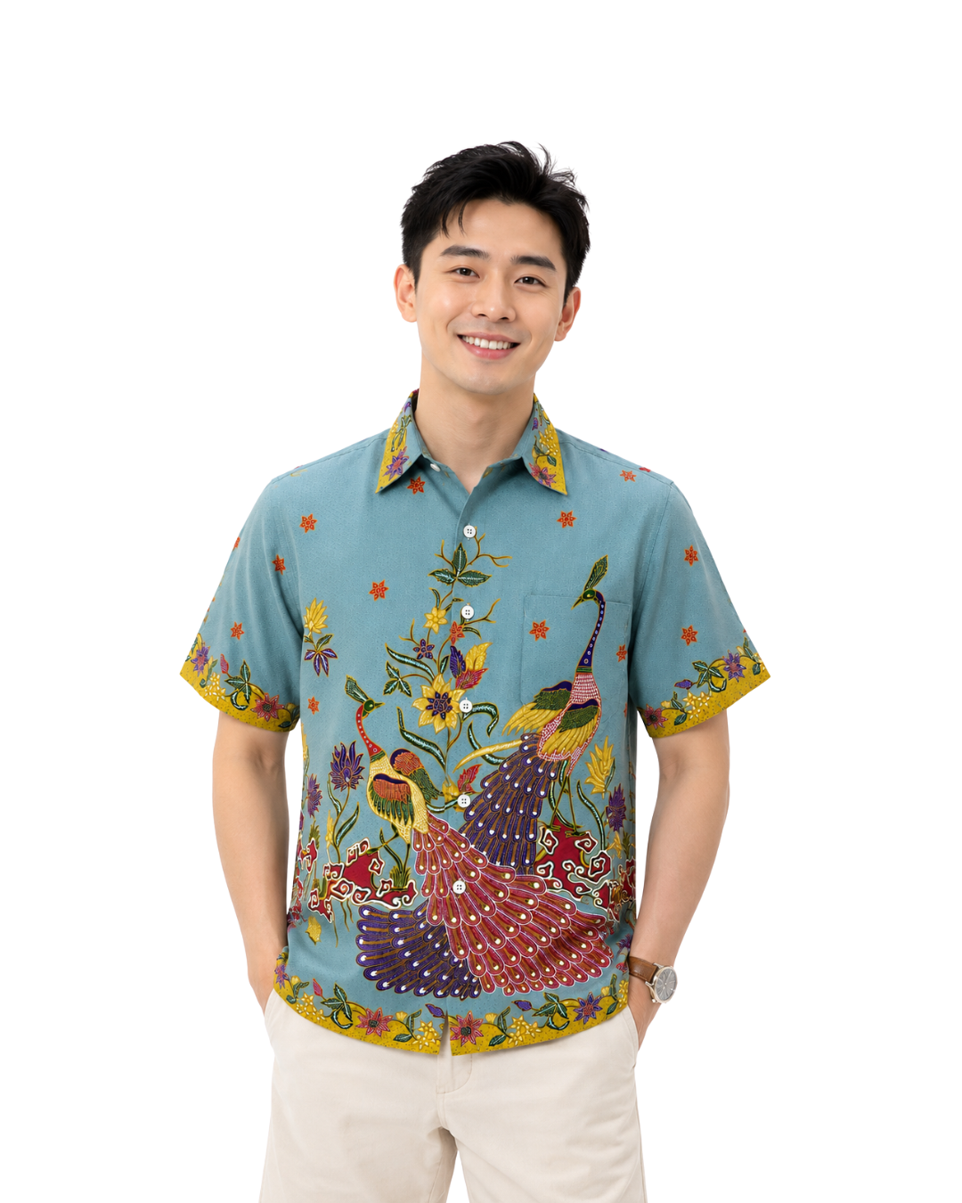 (SSPC-PE-SAG) Short Sleeve Pointed Collar Sage Peacock Shirt