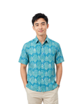 (SSPC-PIM-TUR) Short Sleeve Pointed Collar Turquoise Mini Pineapple Shirt