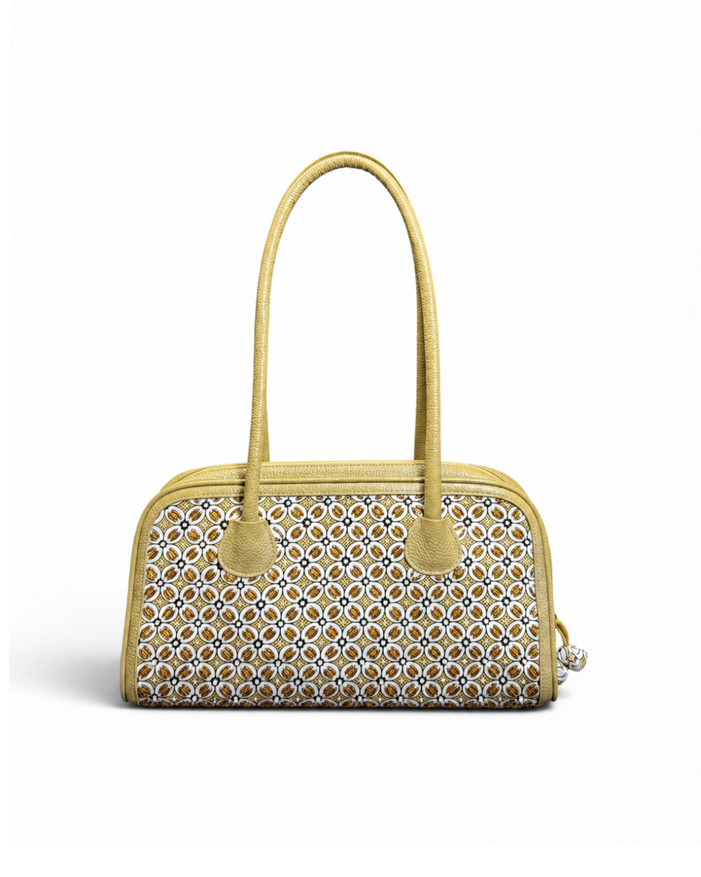 Beige Uniform Leather Boston Bag