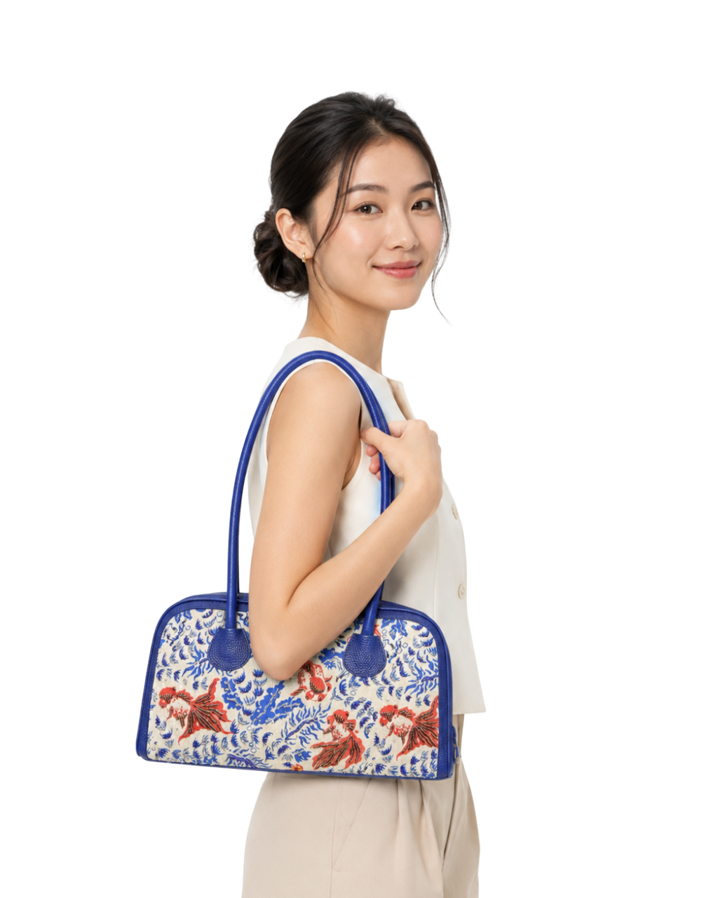 Blue Goldfish Leather Boston Bag