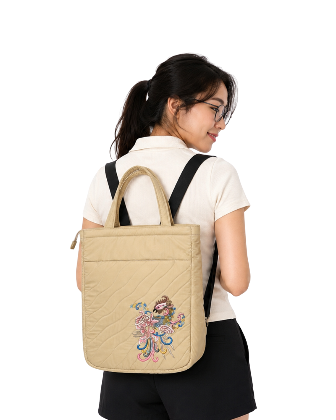 (LTBPELBP-PH-KHK) Khaki Puffer Phoenix Embroidery Laptop Backpack