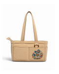 (TTCPEBB-FF-KHK) Khaki Puffer Flower Fish Embroidery Boston Bag