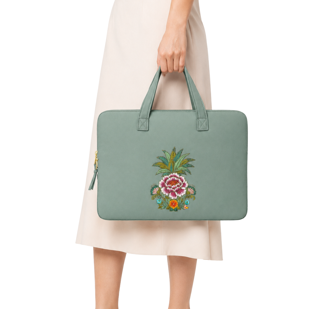 (LTBPELB-PP-GRN) Green Puffer Pineapple Peony Laptop Bag