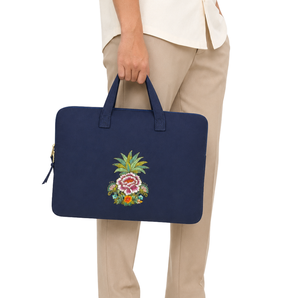 (LTBPELB-PP-BLU) Blue Puffer Pineapple Peony Laptop Bag