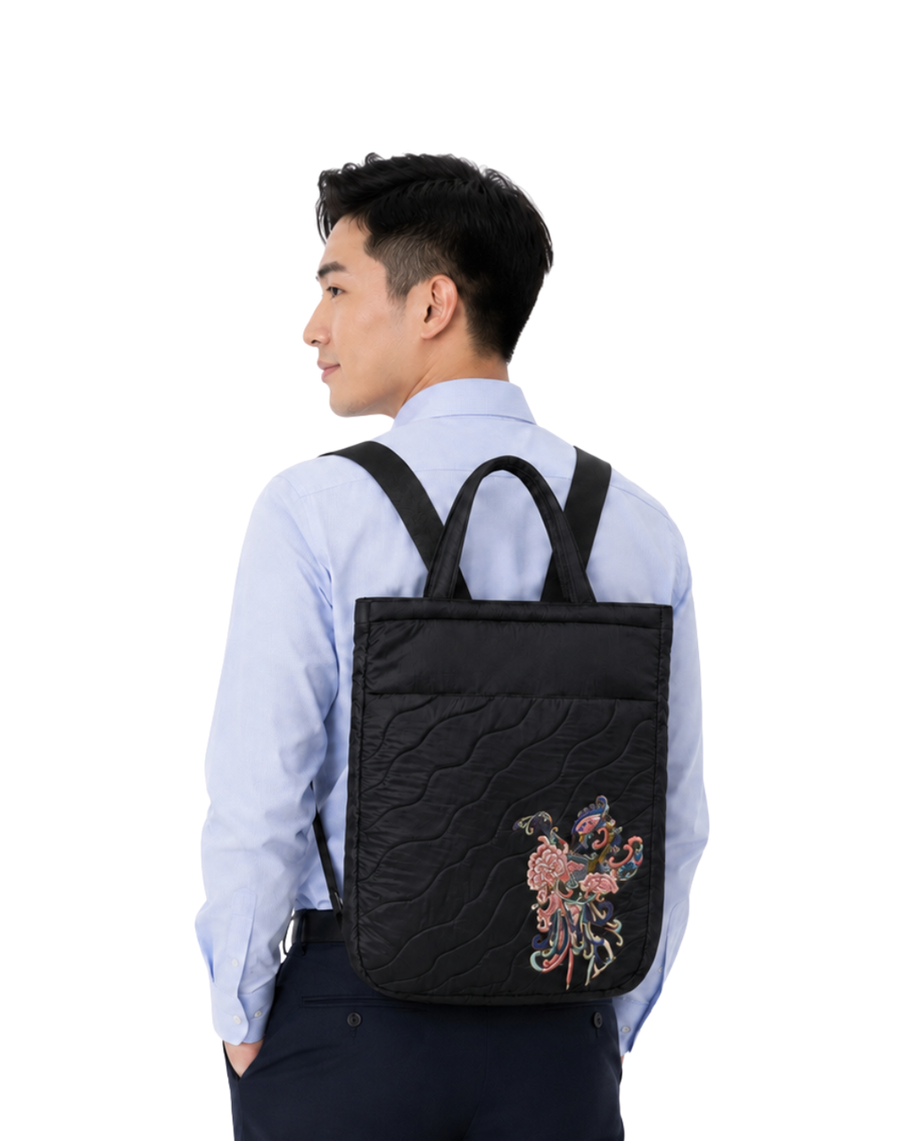 (LTBPELBP-PH-BLK) Black Puffer Phoenix Embroidery Laptop Backpack