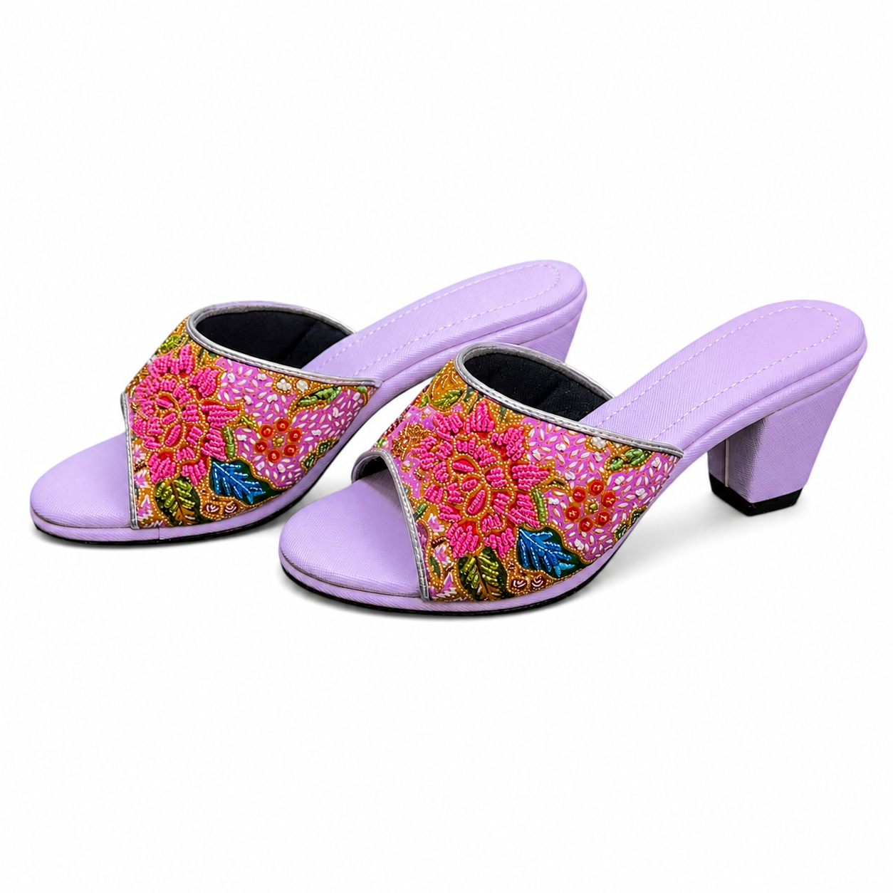 (HPU-FLOPI) Purple Heels - Pink Beaded Flower