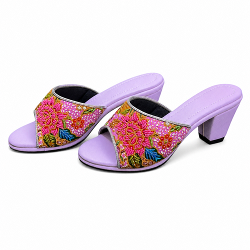 (HPUR-FLOPNKBLU) Purple Heels - Pink Blue Beaded Flower