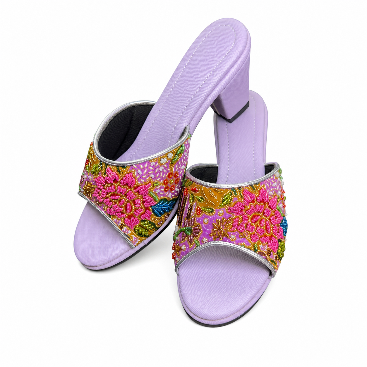 (HPU-FLOPI) Purple Heels - Pink Beaded Flower