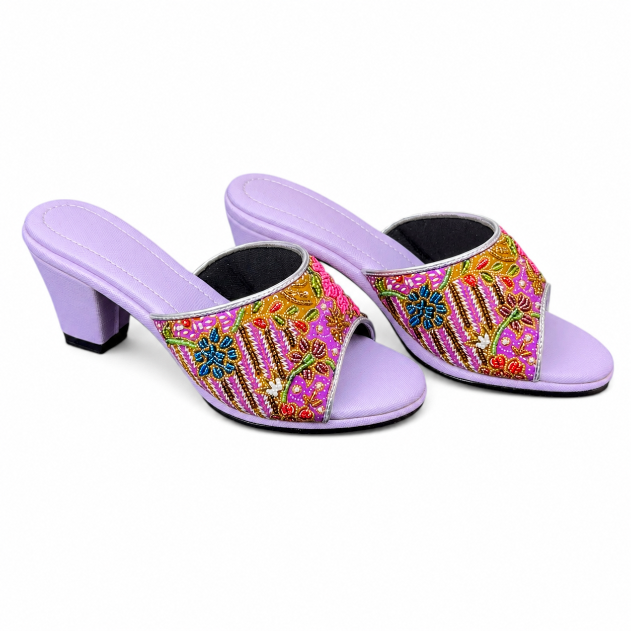 (HPU-FLOPI) Purple Heels - Pink Beaded Flower