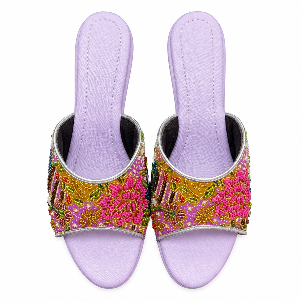 (HPU-FLOPI) Purple Heels - Pink Beaded Flower