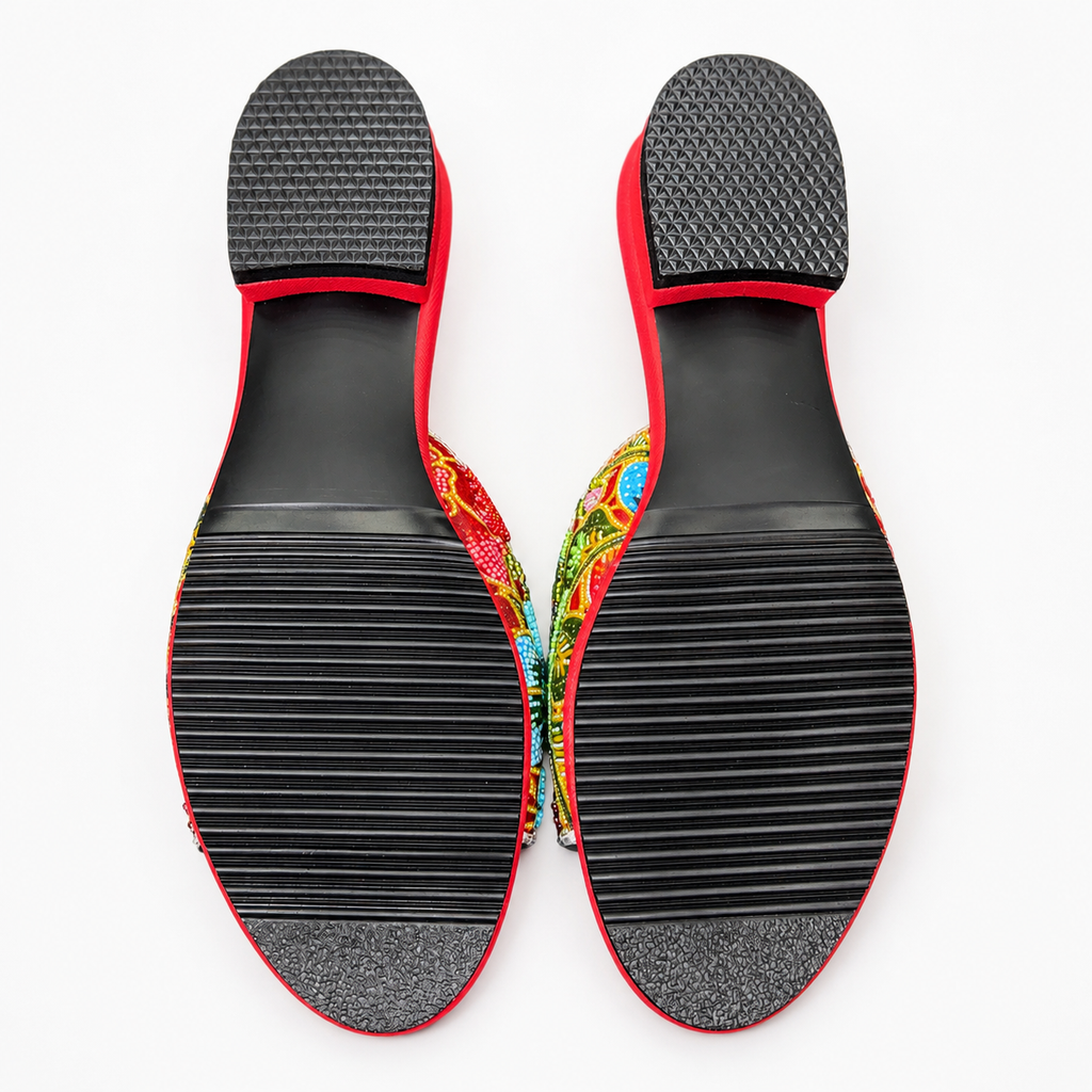 (FR-FLOT) Red Flats - Turquoise Beaded Flower
