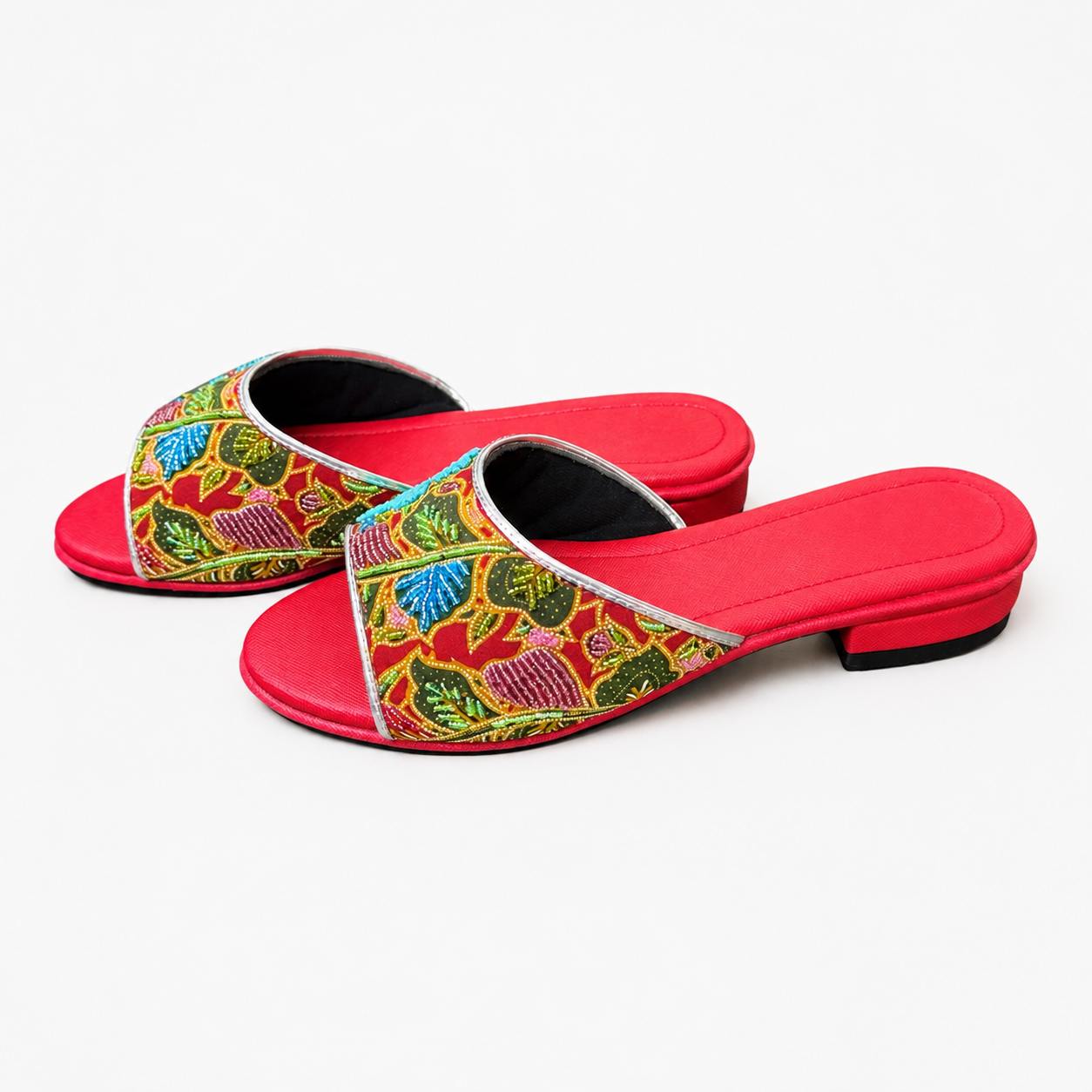 (FR-FLOT) Red Flats - Turquoise Beaded Flower