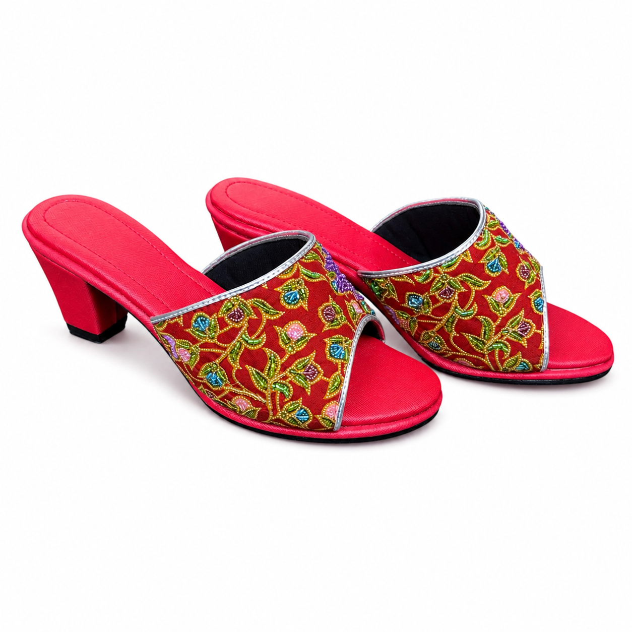 (HR-FLOPU) Red Heels - Purple Beaded Flower