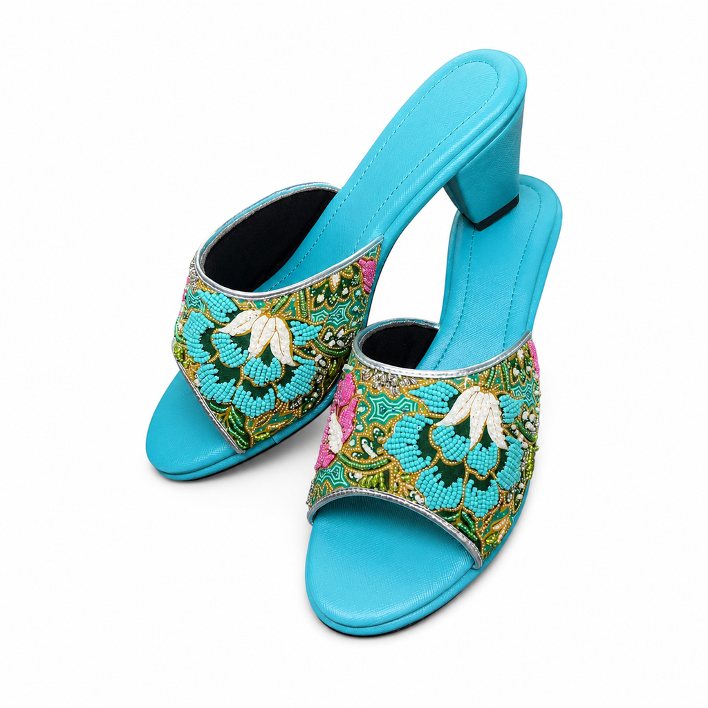 (HT-FLOT) Turquoise Heels - Turquoise Beaded Flower