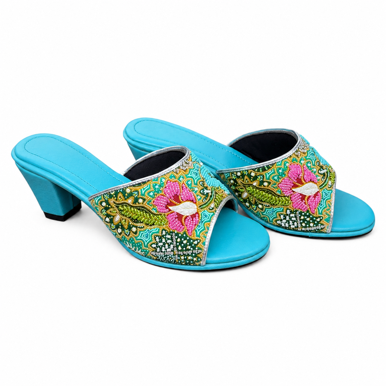 (HT-FLOT) Turquoise Heels - Turquoise Beaded Flower
