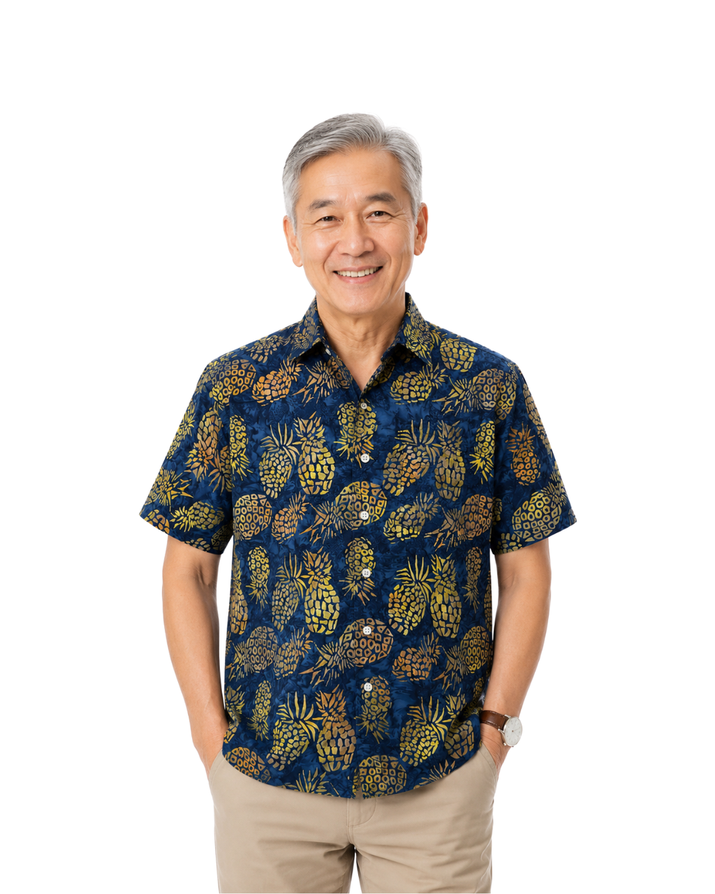 (SSPC-PI-BLU) Short Sleeve Pointed Collar Blue Pineapple Shirt