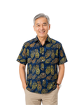 (SSPC-PI-BLU) Short Sleeve Pointed Collar Blue Pineapple Shirt